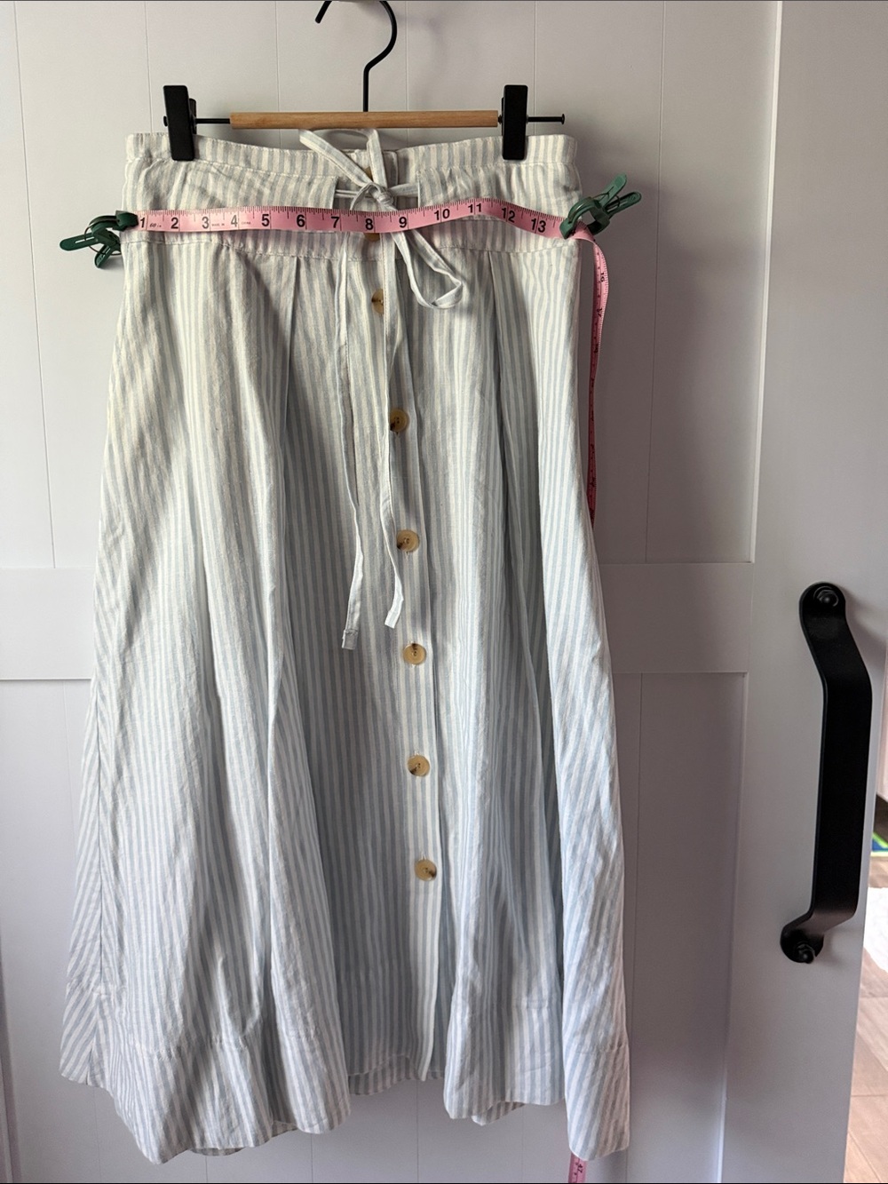 Light Blue Stripe Button-Front High Waisted Maxi Skirt